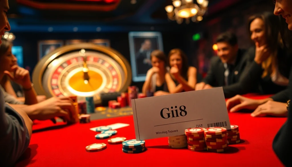 Gi8 branded poker game in an exciting casino setting with colorful chips and cards.