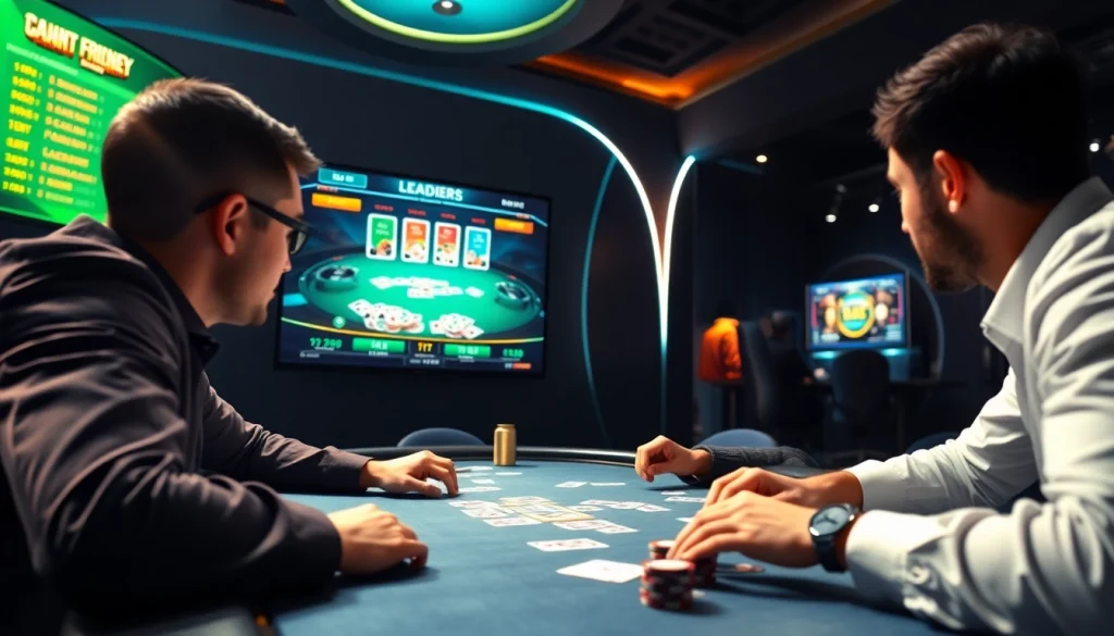 Experience dynamic online poker gameplay featuring engaging players and vibrant digital graphics.