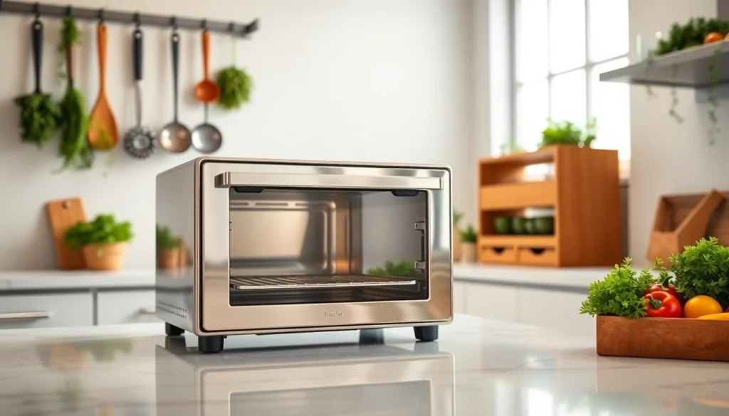 Cooking with the best countertop oven showcasing its sleek design and modern features in a vibrant kitchen.