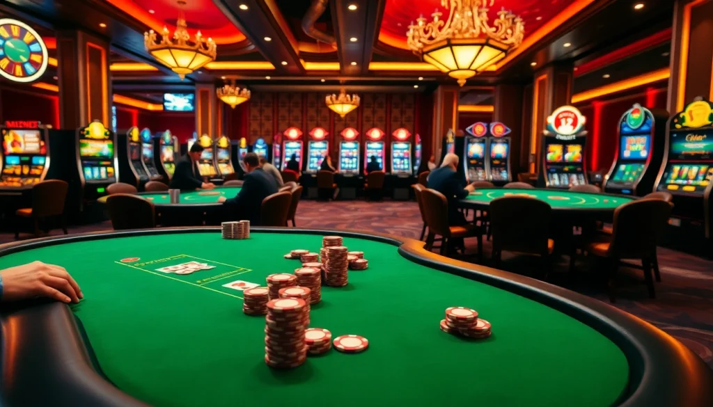 Experience the thrill of gambling at https://88aavina.com/ with players enjoying poker and slot machines in an inviting casino atmosphere.