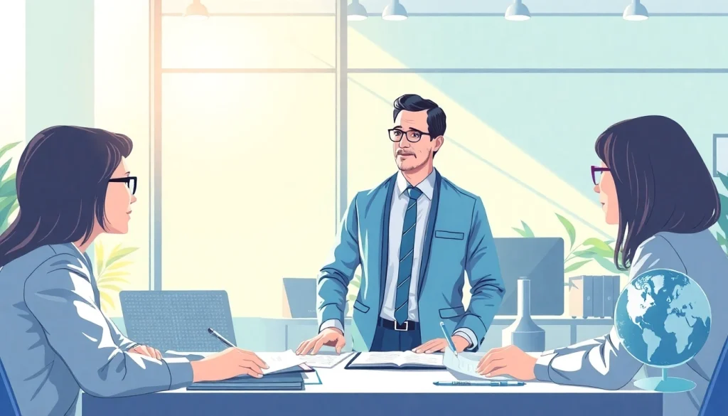 Innovative team at https://www.demnpex.com.br/ discussing logistics strategies in a dynamic office.