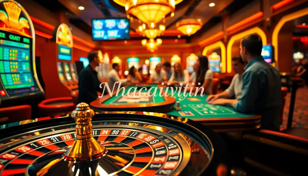 Experience the thrill of gambling at the casino where 'Nhacaiuytin' shines amid vibrant activities like poker and slots.