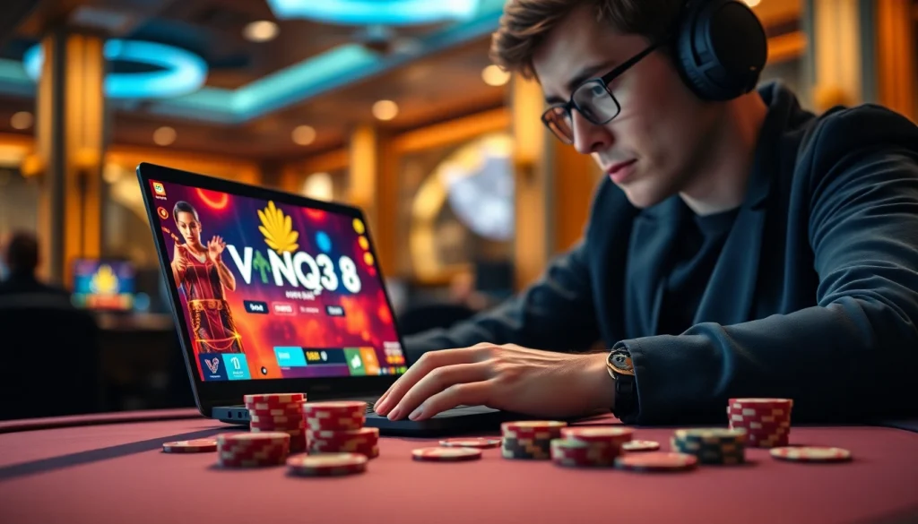 Immerse in the thrill of VNQ8 online gaming with a vibrant digital casino interface.