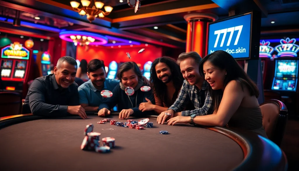 Experience thrilling poker action at a casino table with players enjoying the game, featured at https://777loc.skin/. Excitement abounds in the air!