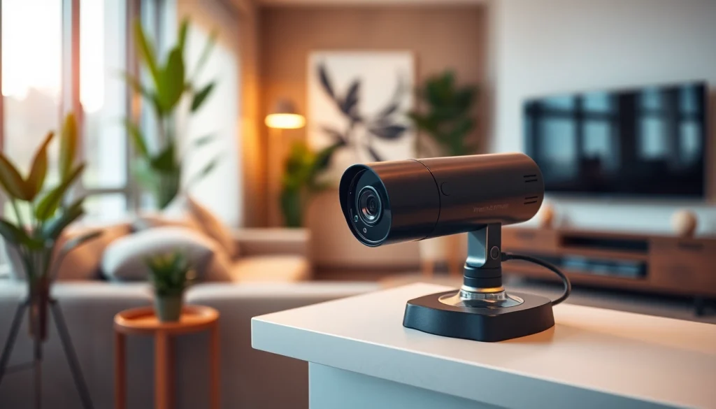 Monitor a discreet Caméra espion blending stylishly within a modern interior setting.