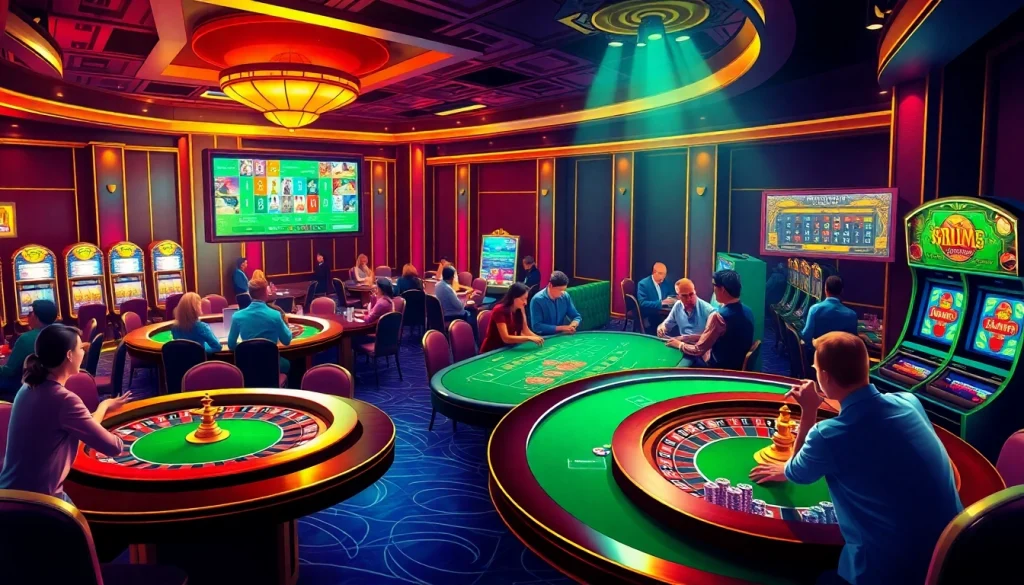 The scene depicts players at a blackjack table enjoying a bdg game login experience in a luxurious casino.