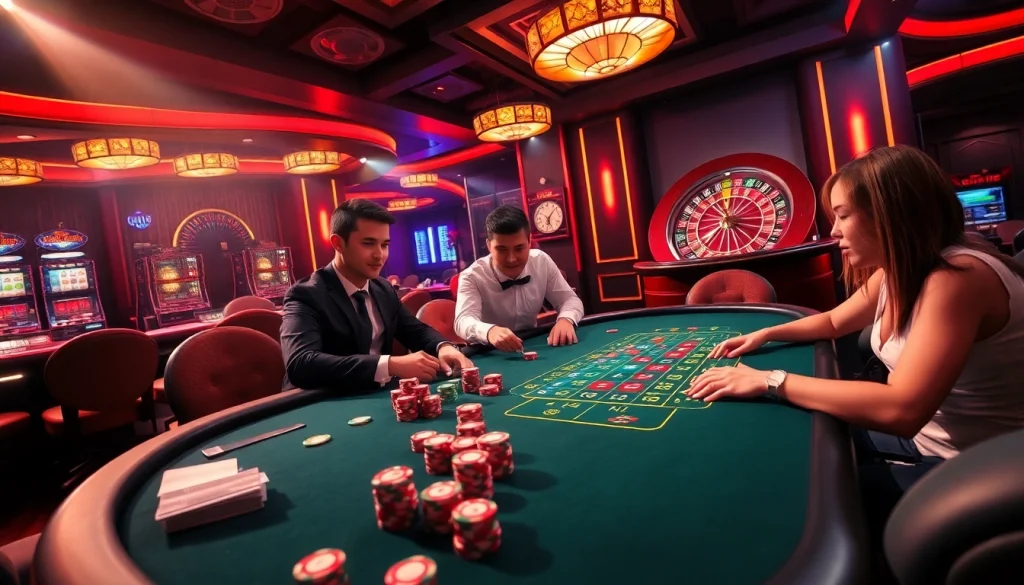 Experience the excitement of gambling at https://hz88.my/ with a thrilling poker game setting featuring colorful chips.